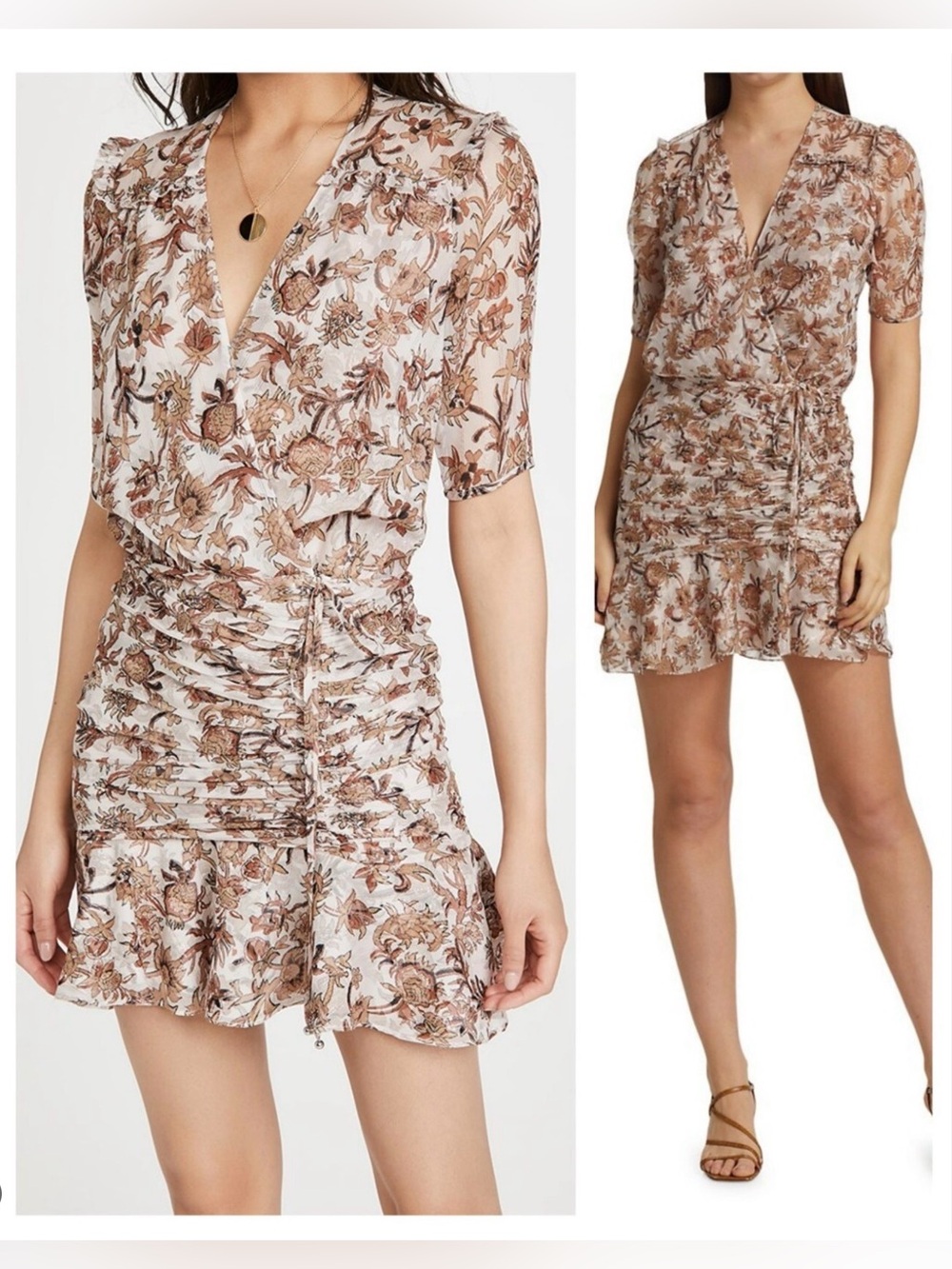 Veronica Beard Dakota Metallic Silk Ruched Mini Dress Size 8